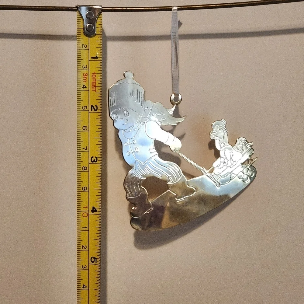 3 1/4” Vintage 1979 Pressed Brass Christmas Ornament Angel pulling Dog on Sled